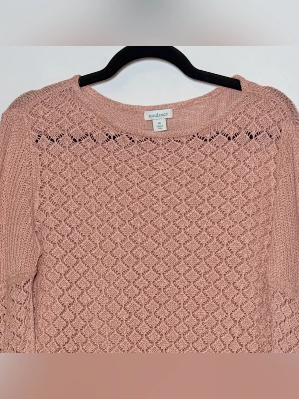 Sundance Pink Linen Blend Open-Knit Bell Sleeve Sweater Top, Size Medium